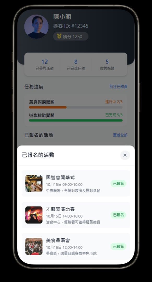 賓客端個人中心點數與交易紀錄畫面