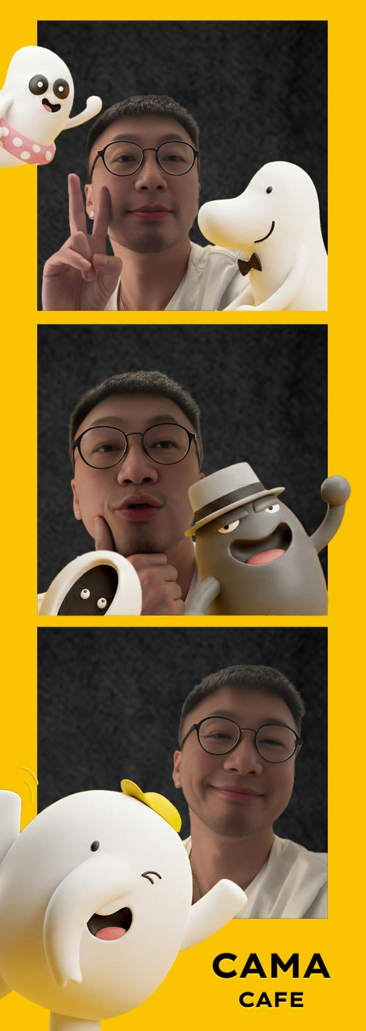四格拍貼條:三位同事的四個表情,CAMA CAFE 邊框