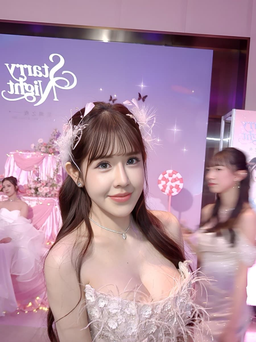 造型背板前賓客人像的實際美顏前後對比 AI 美顏